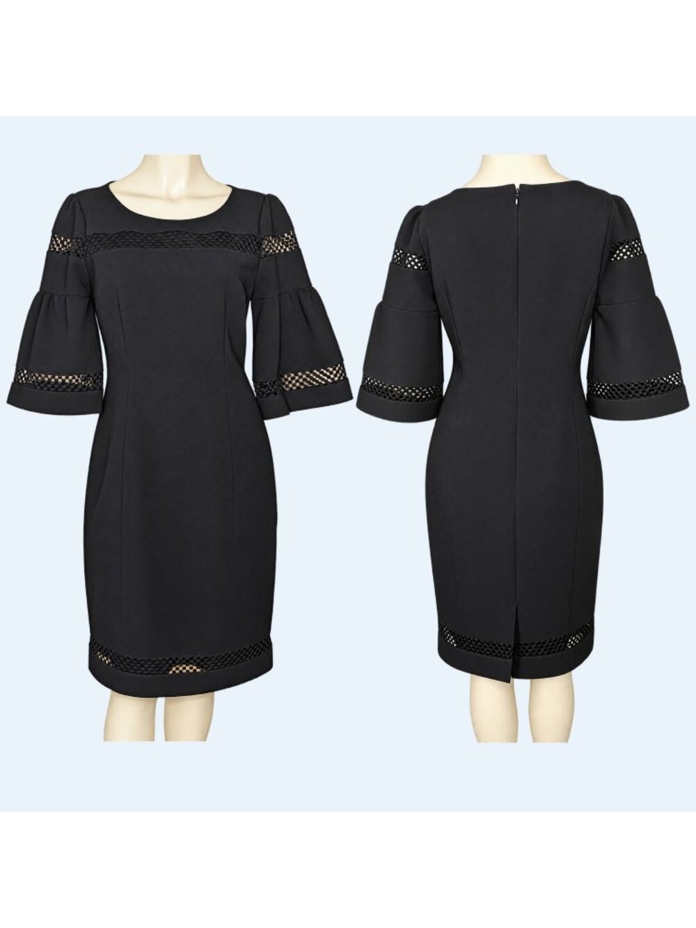 Talbots Mesh Detail Bell Sleeves black sheath Dress Size 4